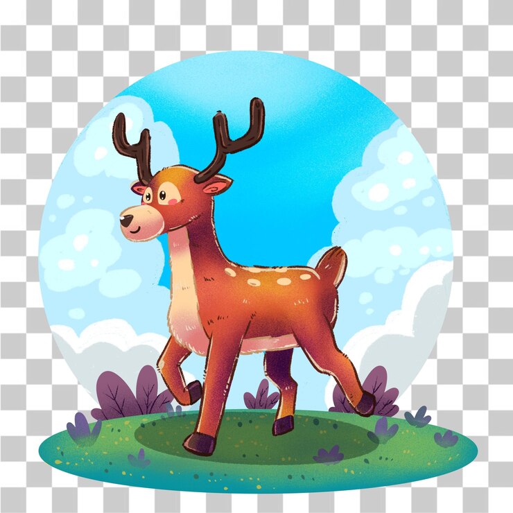 PSD cute cartoon deer standing in a forest scene