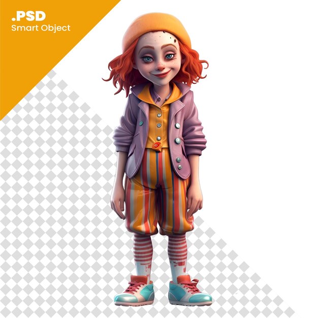 PSD cute cartoon doll isolated on white background 3d rendering psd template