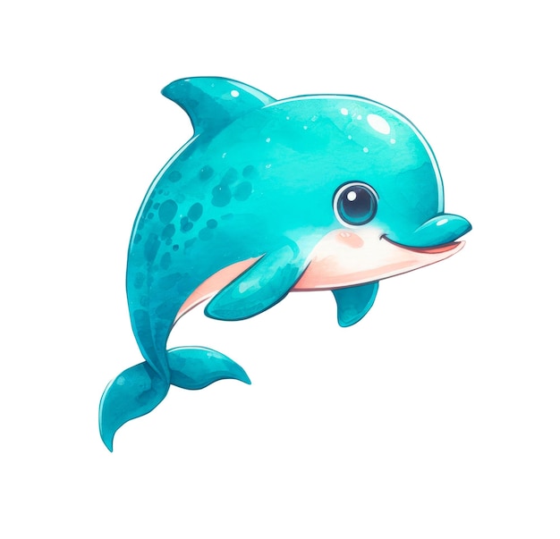 PSD cute cartoon dolphin isolated on white background watercolor illustration