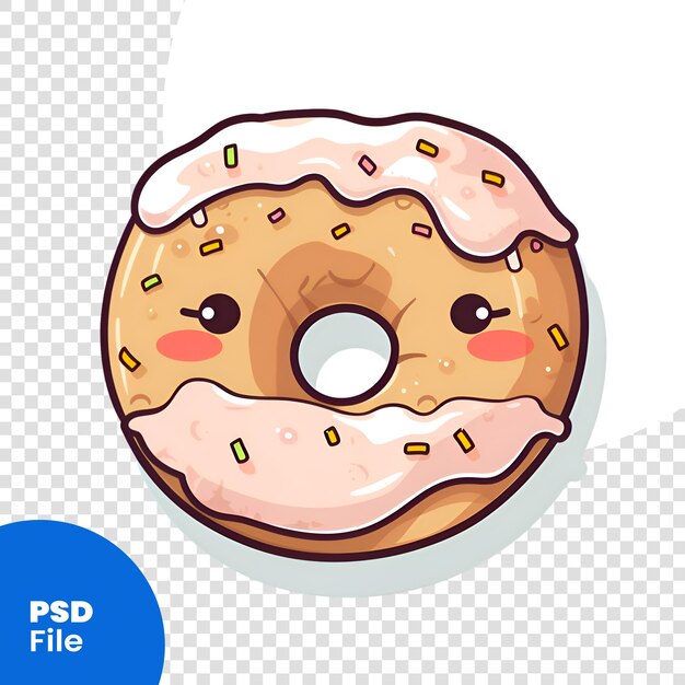 PSD 白い背景に分離された振りかけるとかわいい漫画ドーナツ ベクトル イラスト psd テンプレート