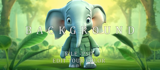 Cute cartoon elephant doctor leaf background