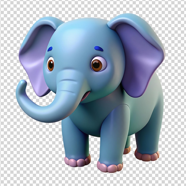 PSD 투명한 배경에 고립된 귀여운 만화 코끼리 3d 렌더링