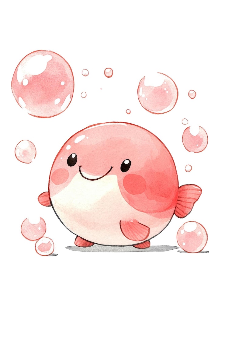 PSD cute cartoon fish blowing bubbles