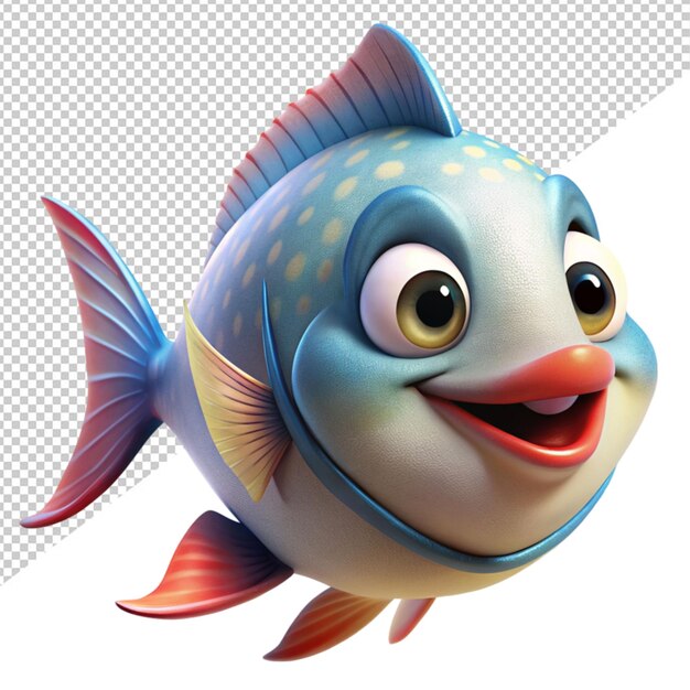 PSD cute cartoon fish on transparent background