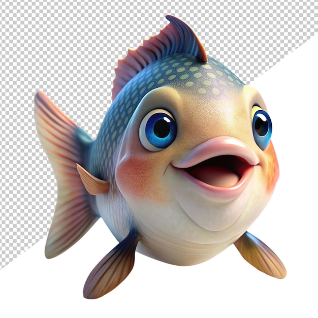 PSD cute cartoon fish on transparent background