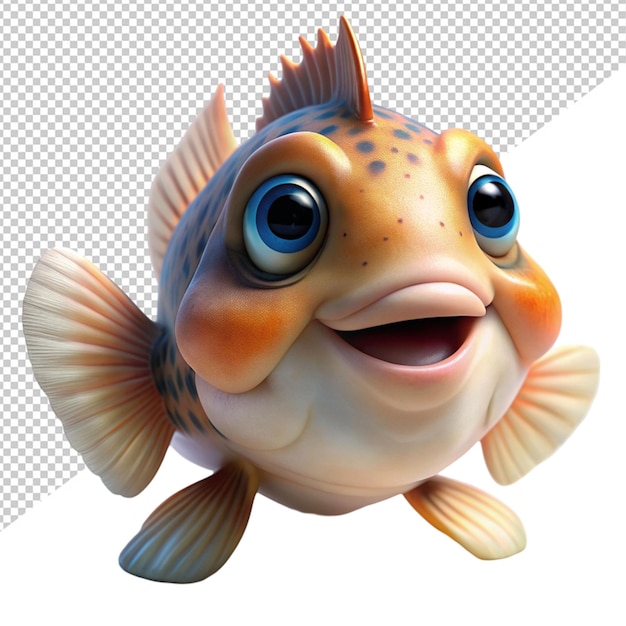 PSD cute cartoon fish on transparent background