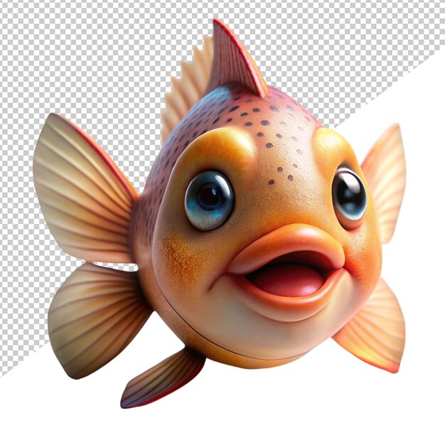 PSD cute cartoon fish on transparent background