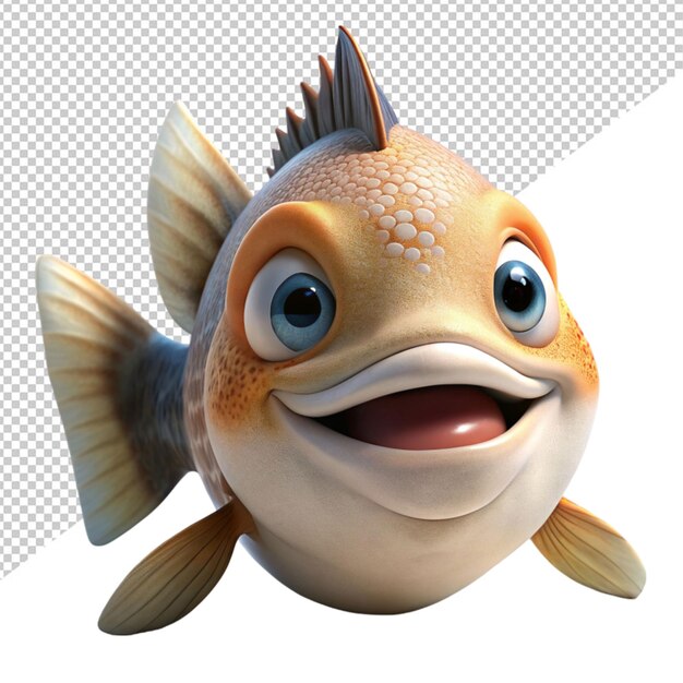 PSD cute cartoon fish on transparent background