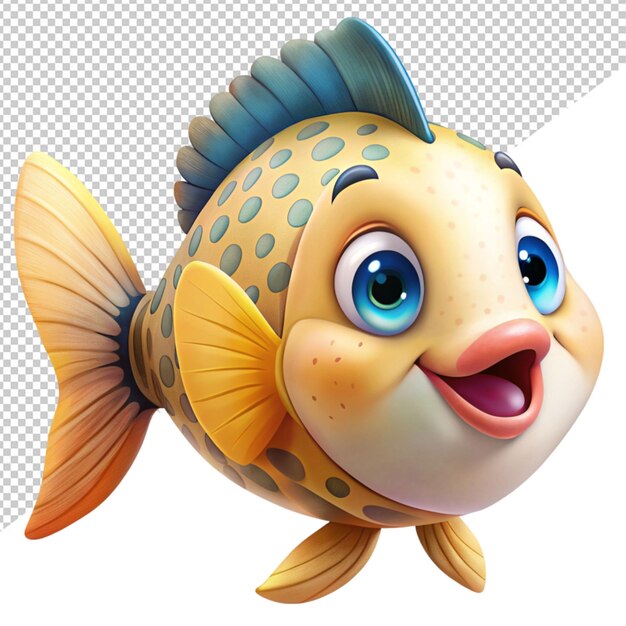 Cute cartoon fish on transparent background