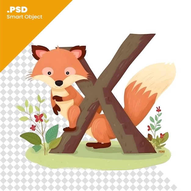 PSD cute cartoon fox in the forest vector illustration isolated on white background psd template