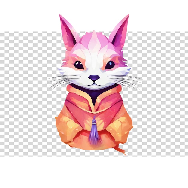 PSD cute cartoon fox in a kimono illustration