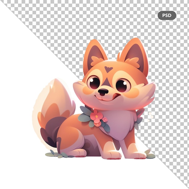 PSD cute cartoon fox sitting on ground