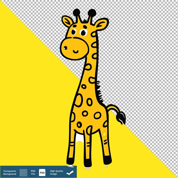 PSD cute cartoon giraffe full body transparent background png psd