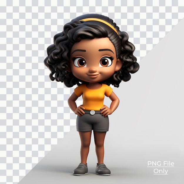 Cute cartoon girl black curly hair only png premium psd