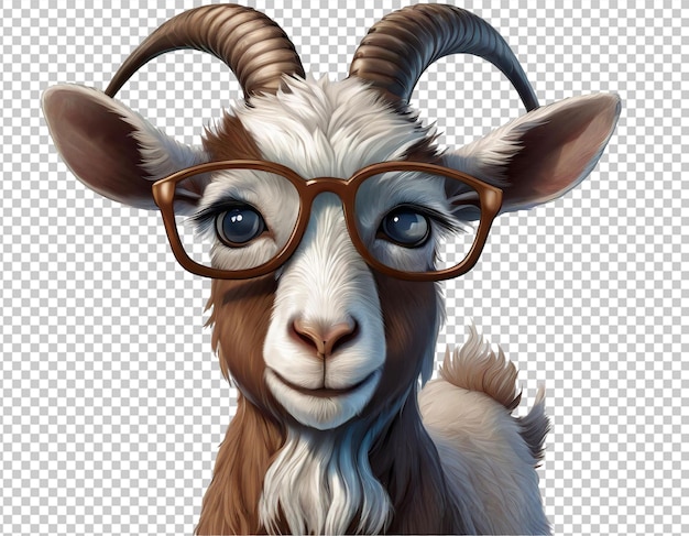 Cute capre dei cartoni animati con gli occhiali isolati su uno sfondo trasparente