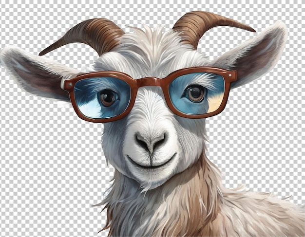 PSD cute cartoon goat with glasses isolated on transparent background