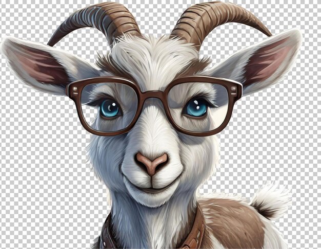 Cute cartoon goat with glasses isolated on transparent background