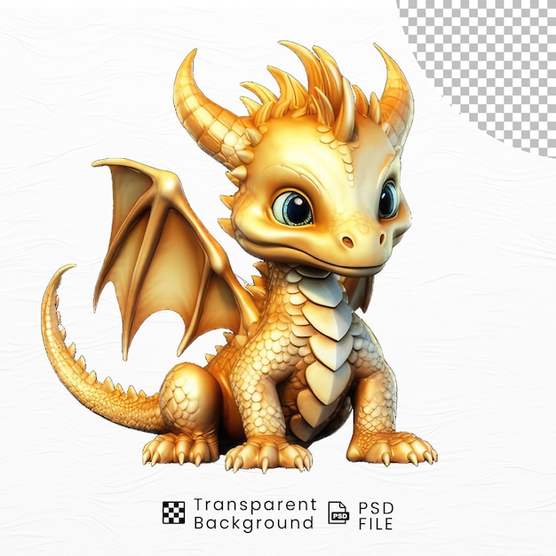 Cute cartoon golden dragon png transparent background