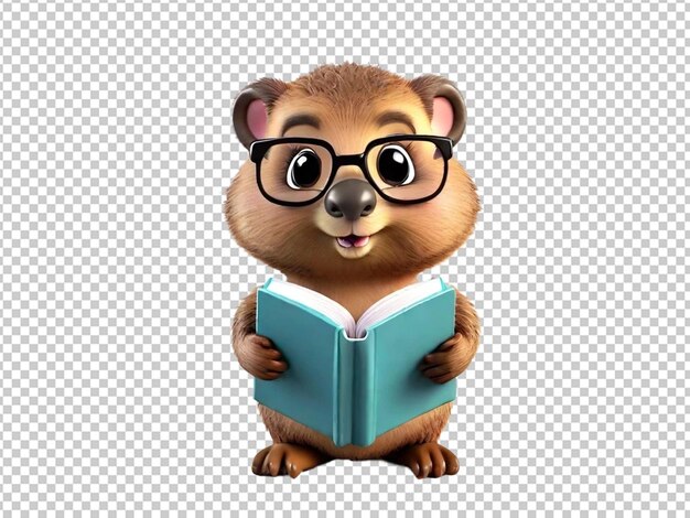 PSD cute cartoon ground hog holding book