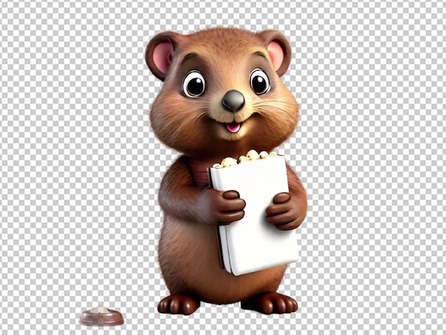 Premium PSD | Cute cartoon ground hog holding chocolate