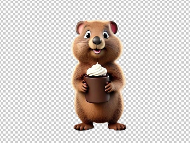 Premium PSD | Cute cartoon ground hog holding chocolate