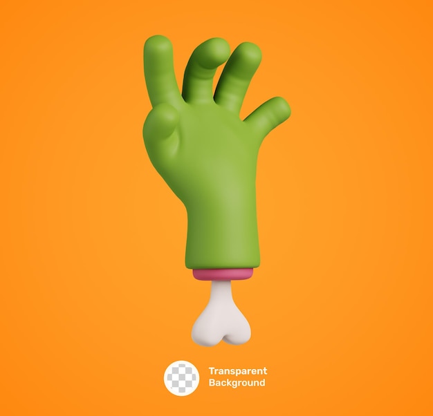 Cute cartoon happy halloween 3d icon con creepy green monster hand isolata october holiday