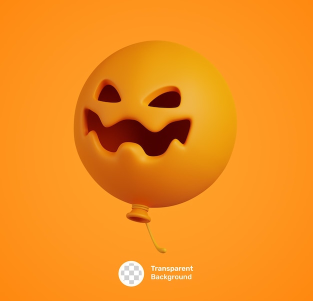 Cute cartoon happy halloween 3d icon with emotional smile balloon with scary on face isolated
