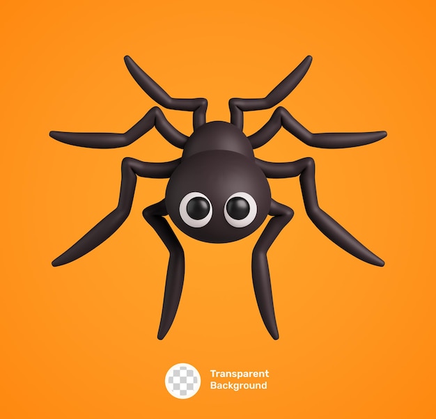 PSD cute cartoon happy halloween 3d icon with spider isolated october holiday