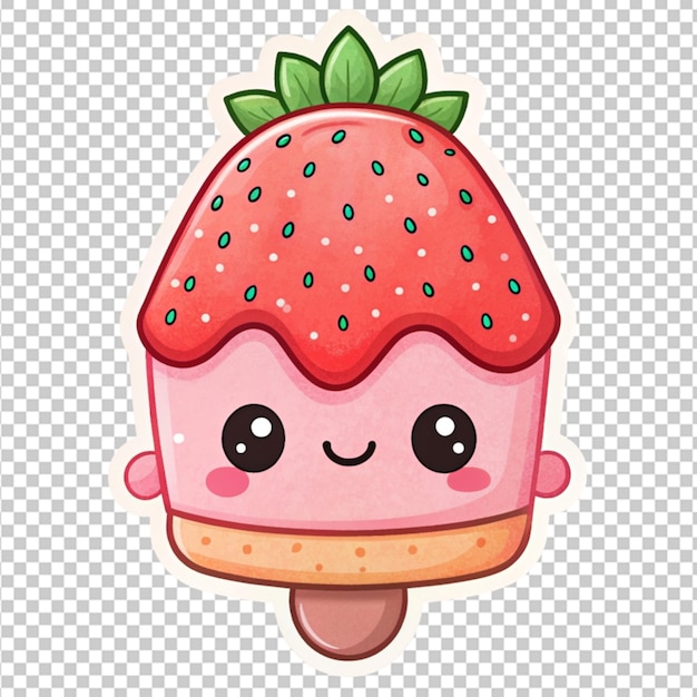 Cute cartoon ice cream sticker on transparent background