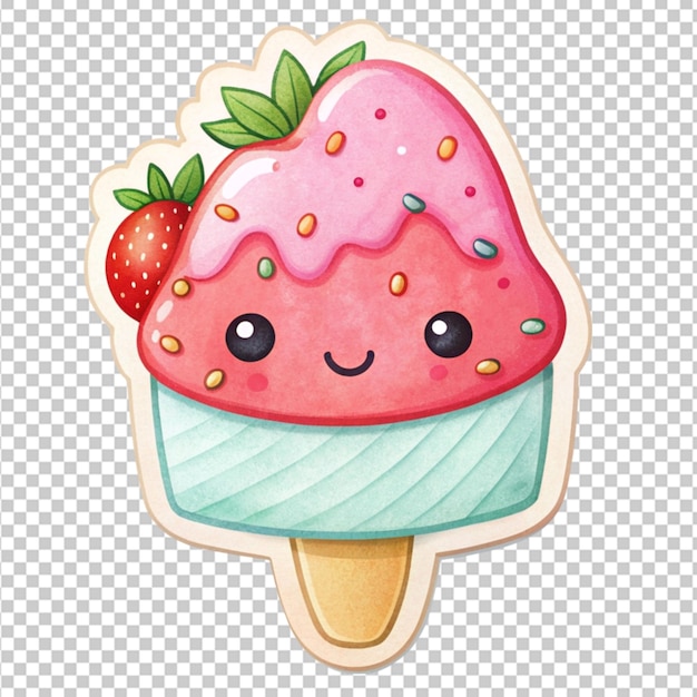 PSD cute cartoon ice cream sticker on transparent background