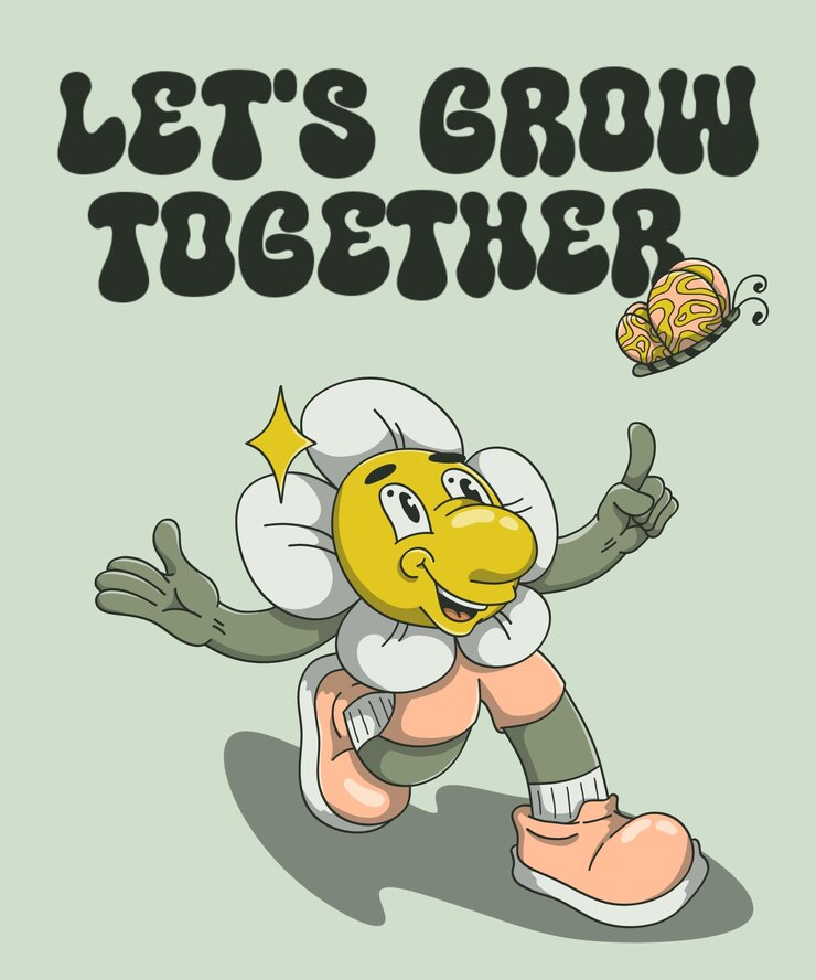PSD cute cartoon illustration of flowers and butterflies lets grow together