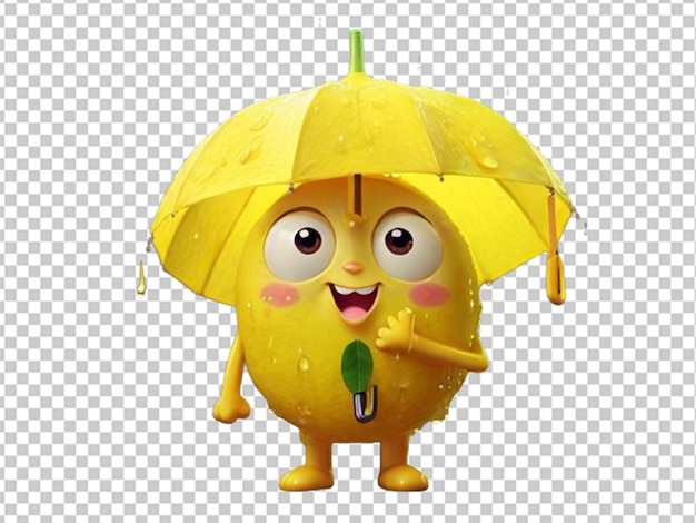 PSD cute cartoon lemon hold umbrella in a rain