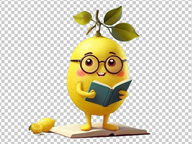 PSD Милый мультфильм с лимоном читает книгу
