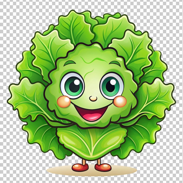 PSD cute cartoon lettuce on transparent background