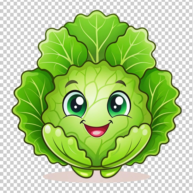 PSD cute cartoon lettuce on transparent background