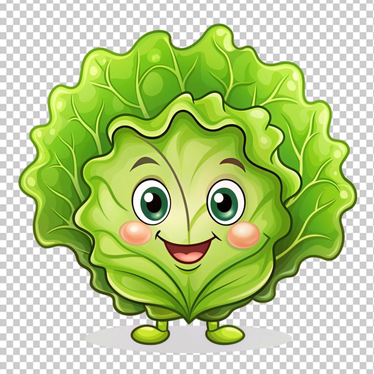 PSD cute cartoon lettuce on transparent background