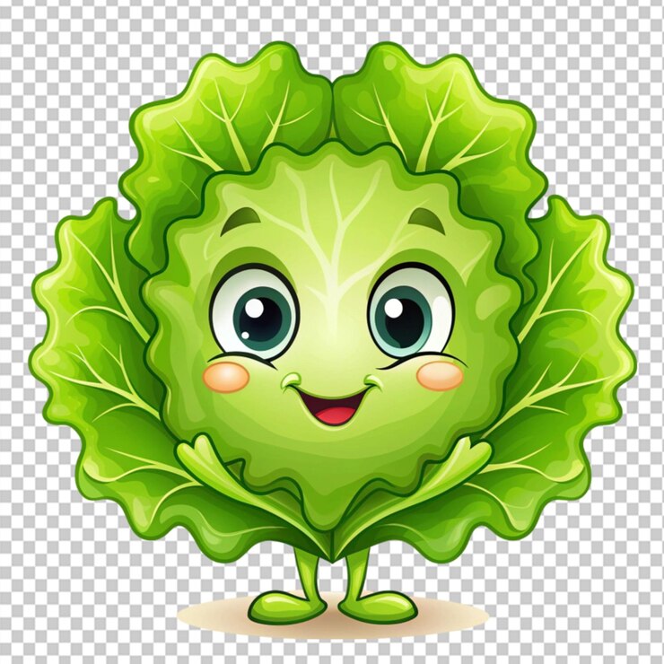 PSD cute cartoon lettuce on transparent background