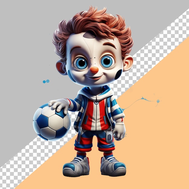 PSD cartoon carino mime jr con una palla da calcio