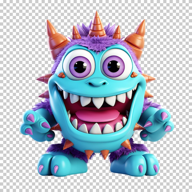 PSD cute cartoon monster isolated on transparent background