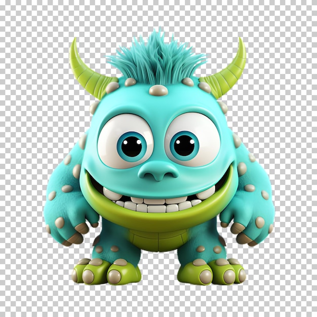 PSD cute cartoon monster isolated on transparent background