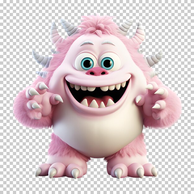 PSD cute cartoon monster isolated on transparent background