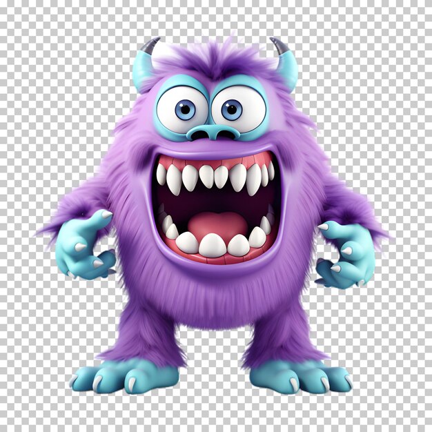 PSD cute cartoon monster isolated on transparent background