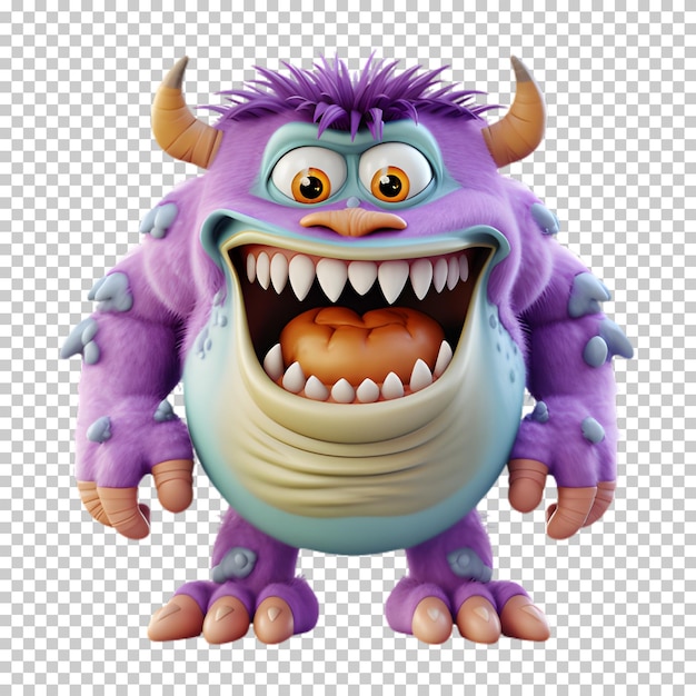 PSD cute cartoon monster isolated on transparent background