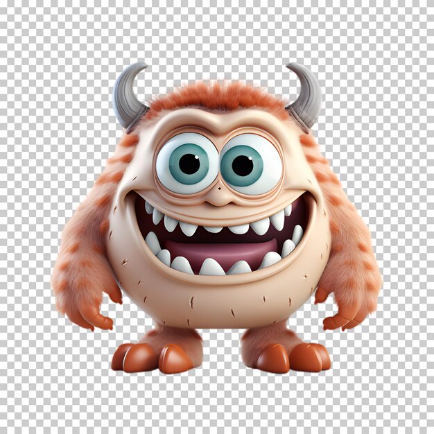 PSD cute cartoon monster isolated on transparent background