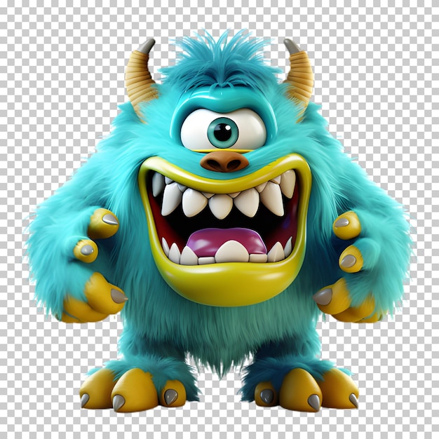 PSD cute cartoon monster isolated on transparent background