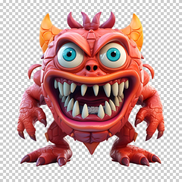 PSD cute cartoon monster isolated on transparent background