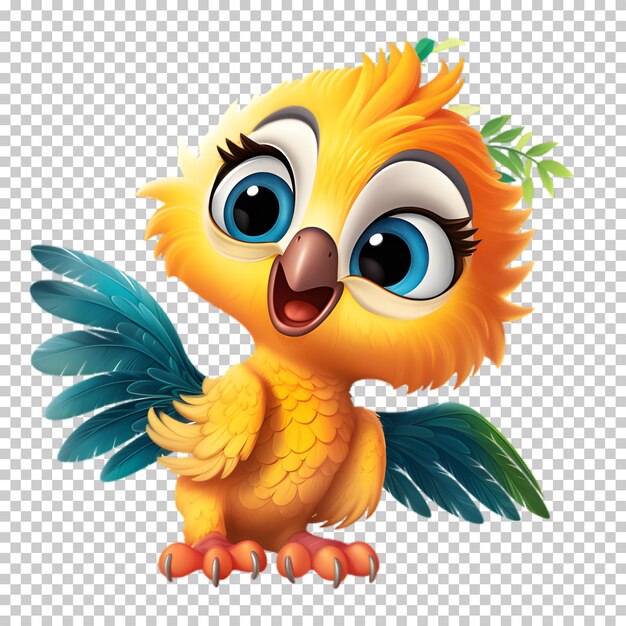 PSD cute cartoon parrot isolated on transparent background