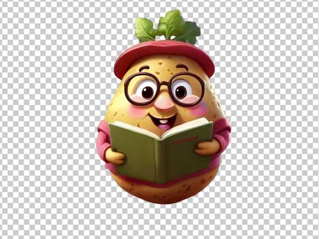 PSD cute cartoon potato standing and read book