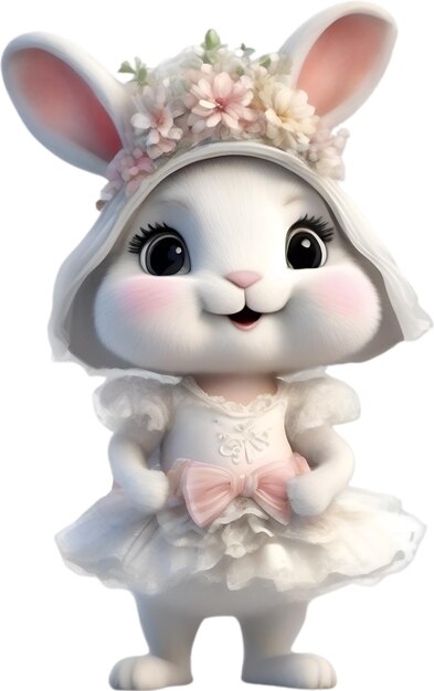 PSD a cute cartoon rabbit bride aigenerated