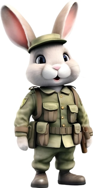 PSD a cute cartoon rabbit soldier aigenerated